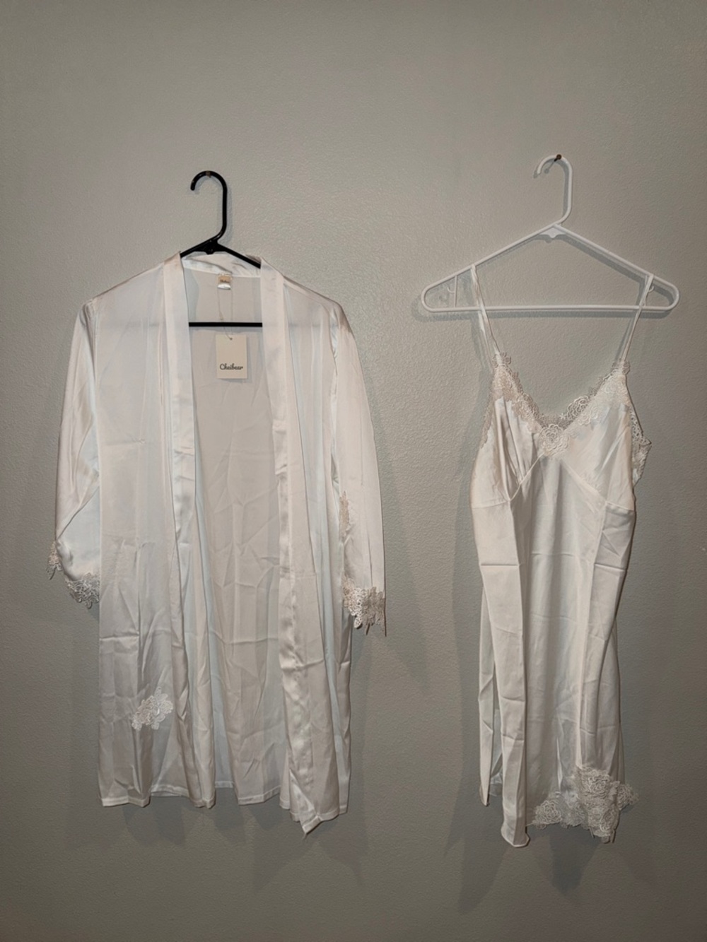 Delicate Lace-Trim White Slip and Robe Set by Chelsea